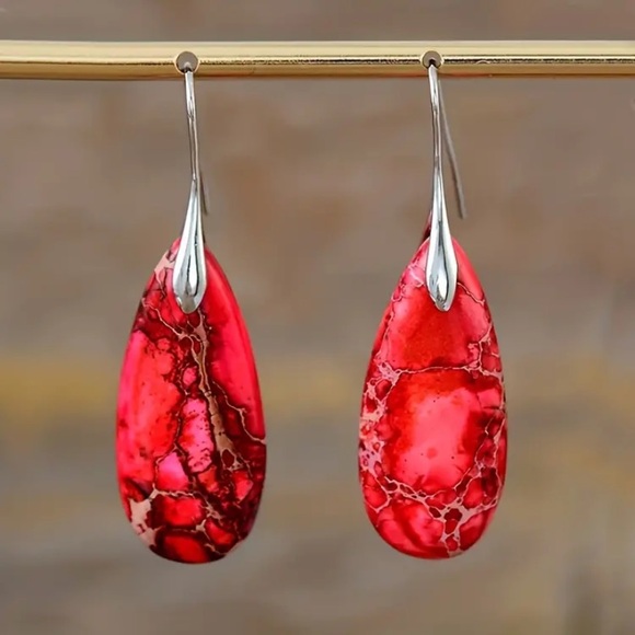 Sundance Jewelry - Red Jasper & Titanium Handcrafted Earrings 1.5”